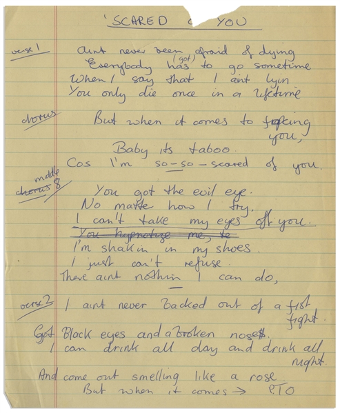 John Entwistle Handwritten Lyrics for ''I'm So Scared''